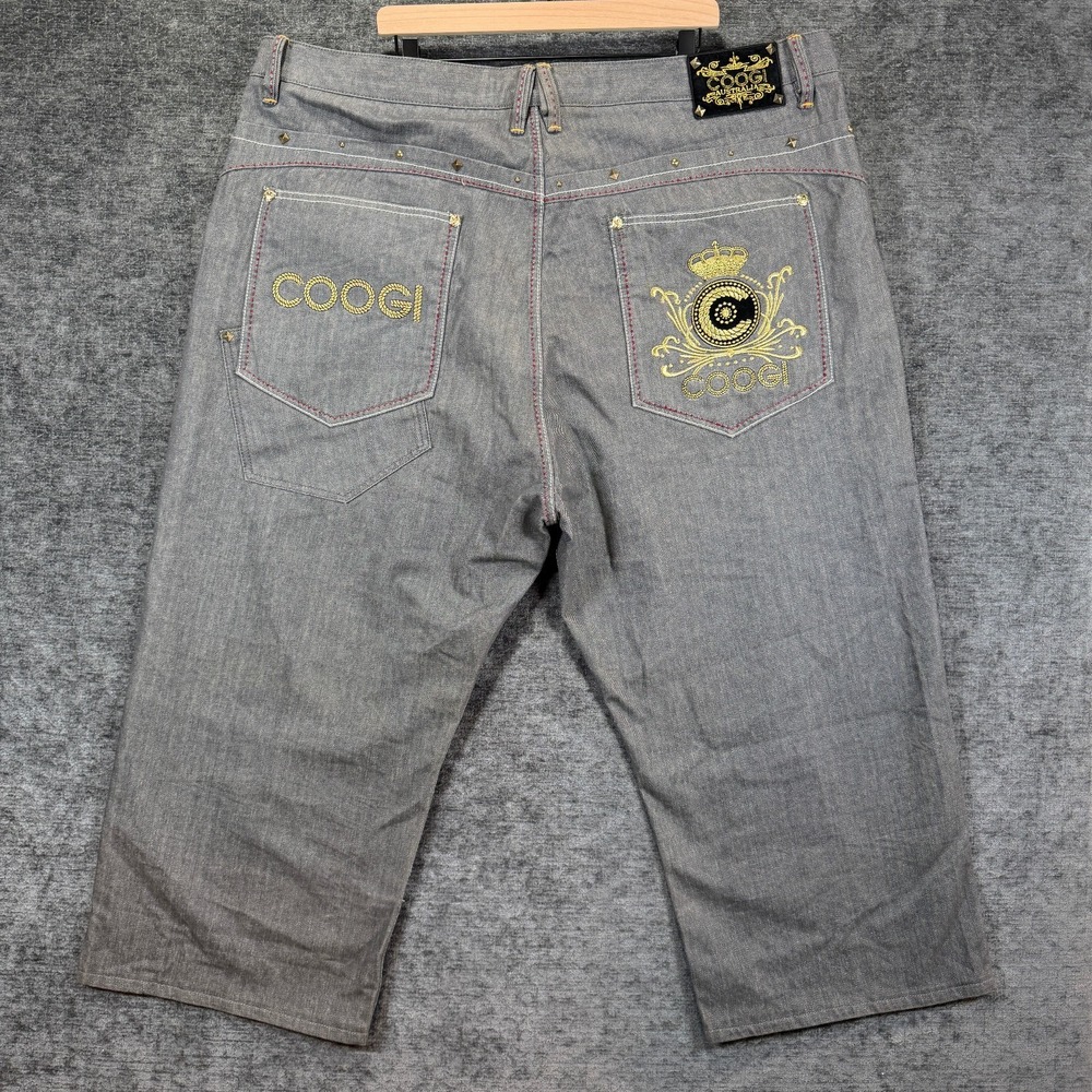 COOGI‎ Jeans Denim Embroidered Logo Studded Gray Baggy Mens 48x36